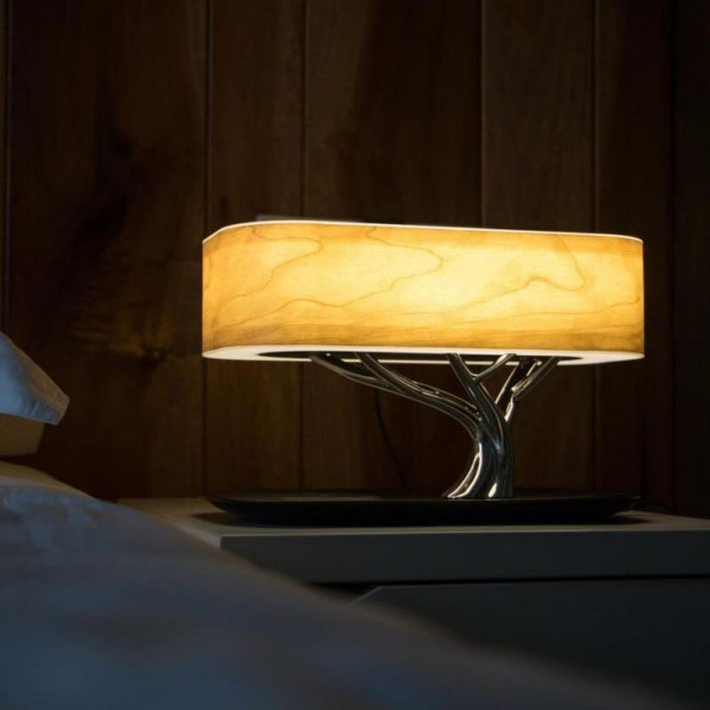 4-in-1 Creative Tree Bedside Lamp - Dimmable LED Night Light with Bluetooth Speaker, Wireless Charger & Music Speaker