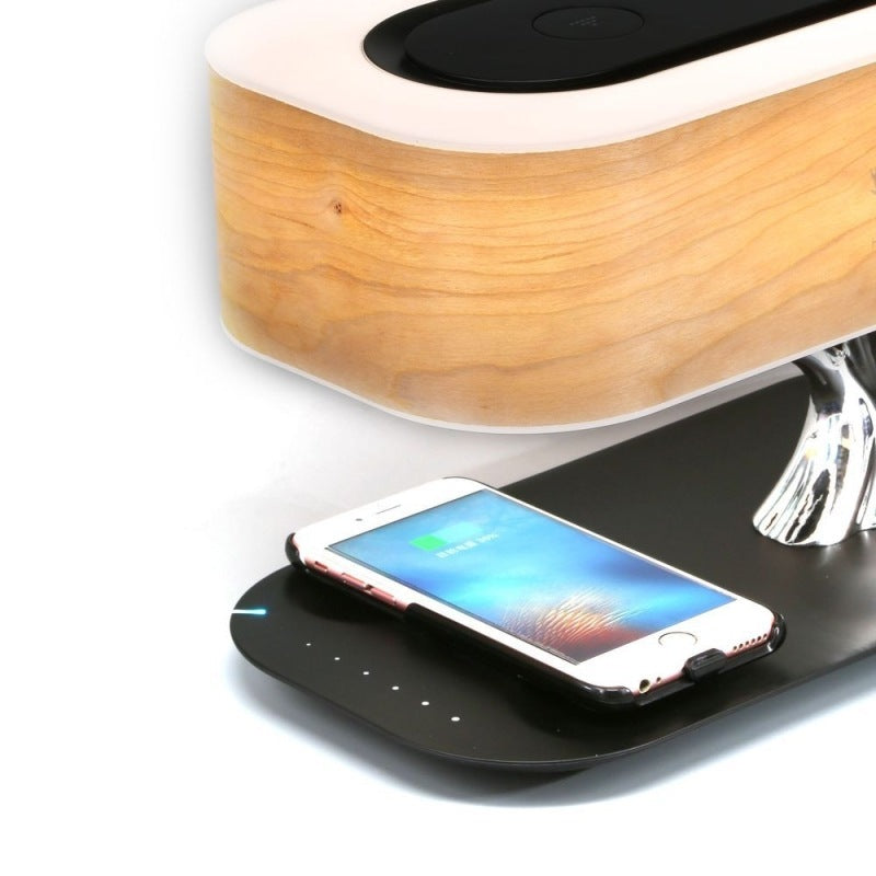 4-in-1 Creative Tree Bedside Lamp - Dimmable LED Night Light with Bluetooth Speaker, Wireless Charger & Music Speaker