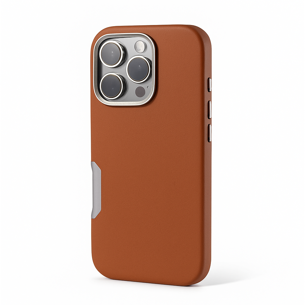 Iphone 16 to 16 ProMax case in leather and steel