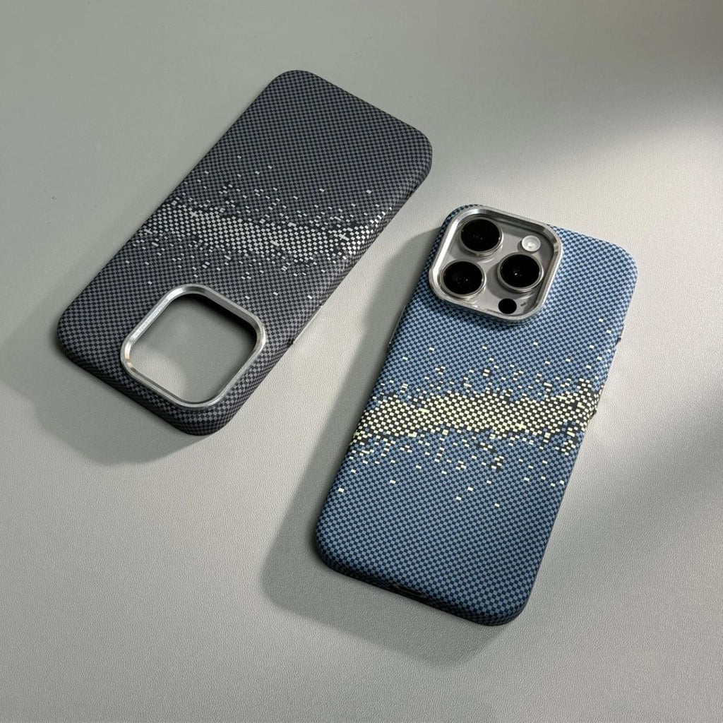 Coque iphone carbone bleu et gris 