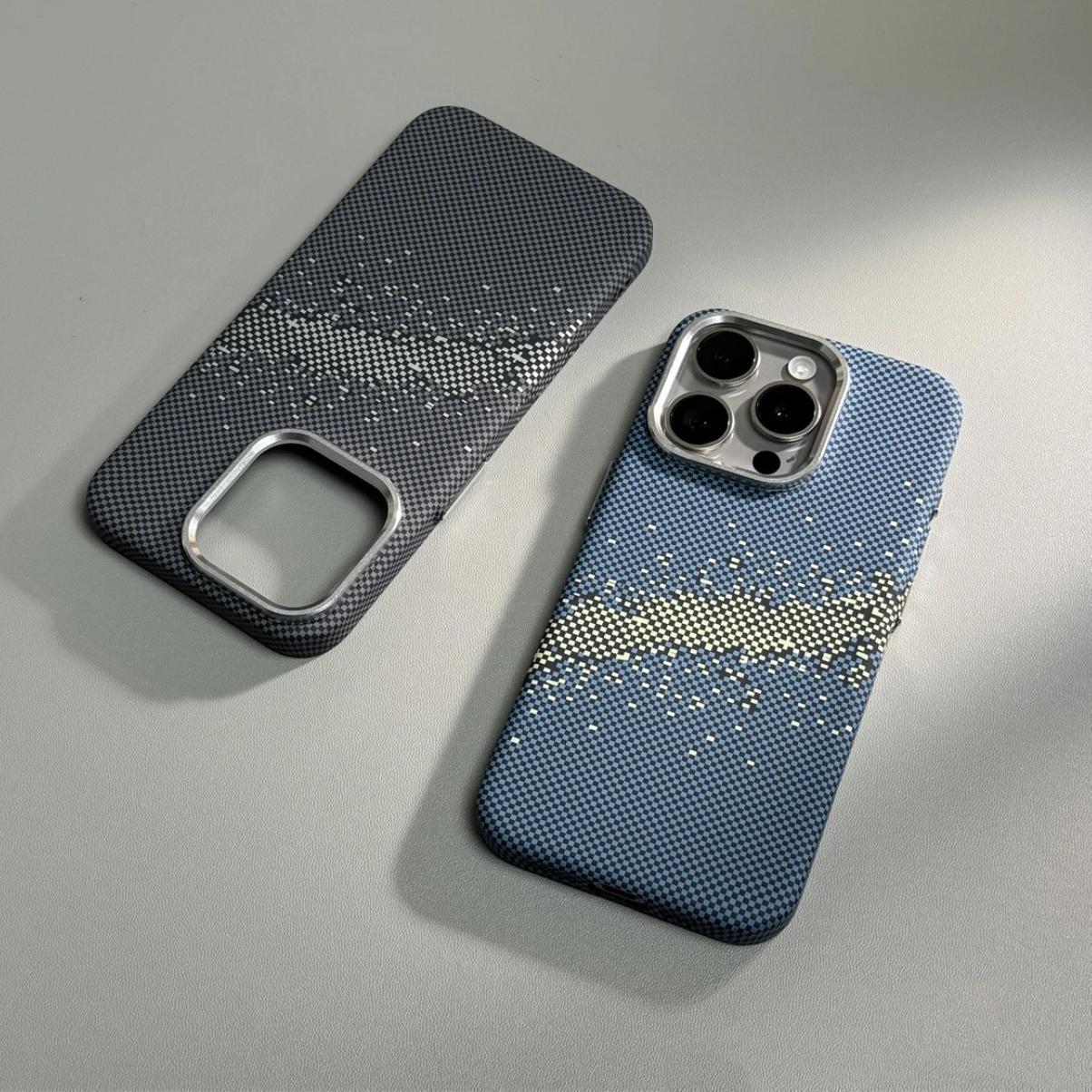 Coque iphone carbone bleu et gris 
