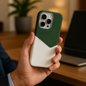 Coque iphone en cuir et tissu verte 
