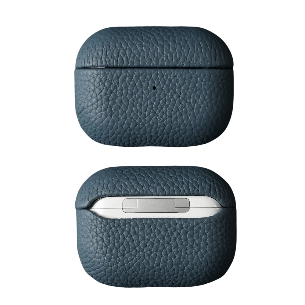 Coque Airpods en cuir bleu 