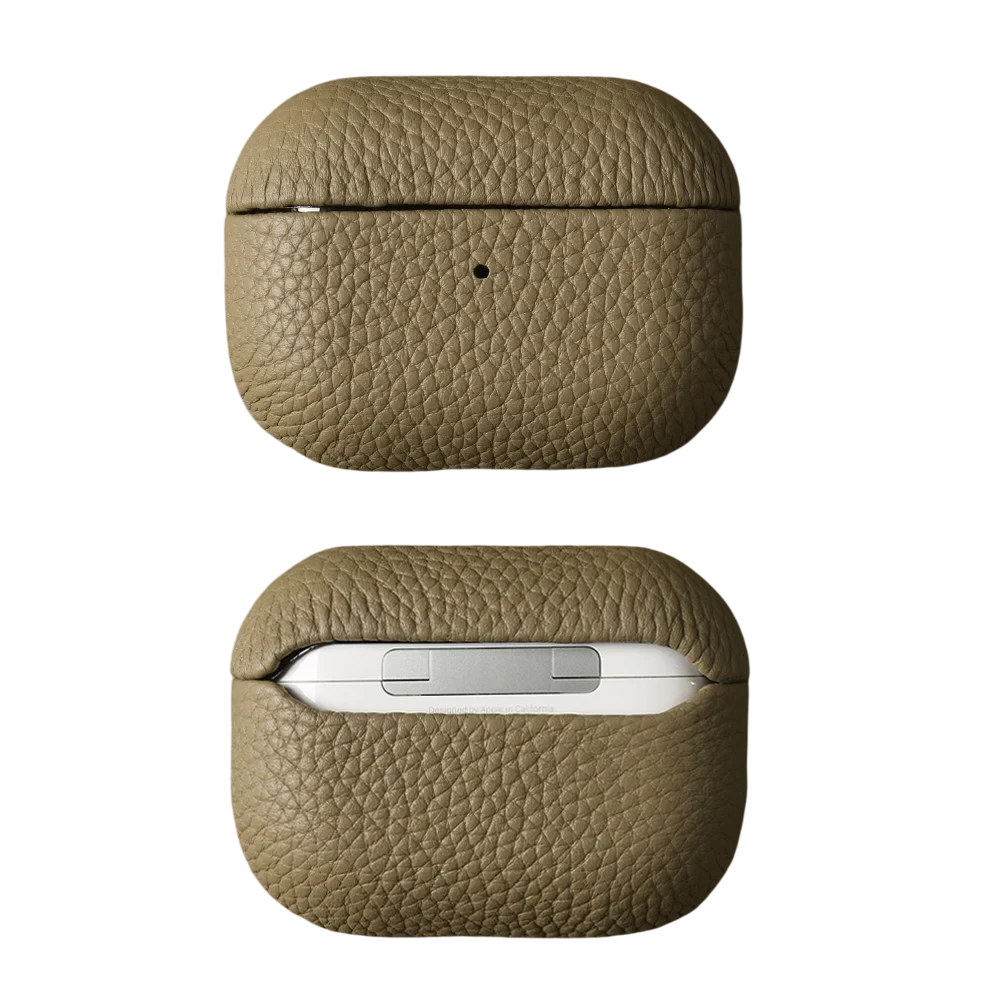 Coque Airpods en cuir gris