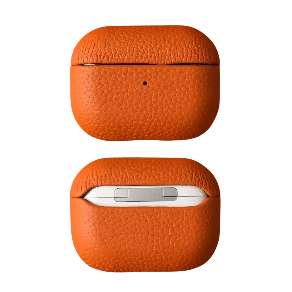 Coque Airpods en cuir orange 